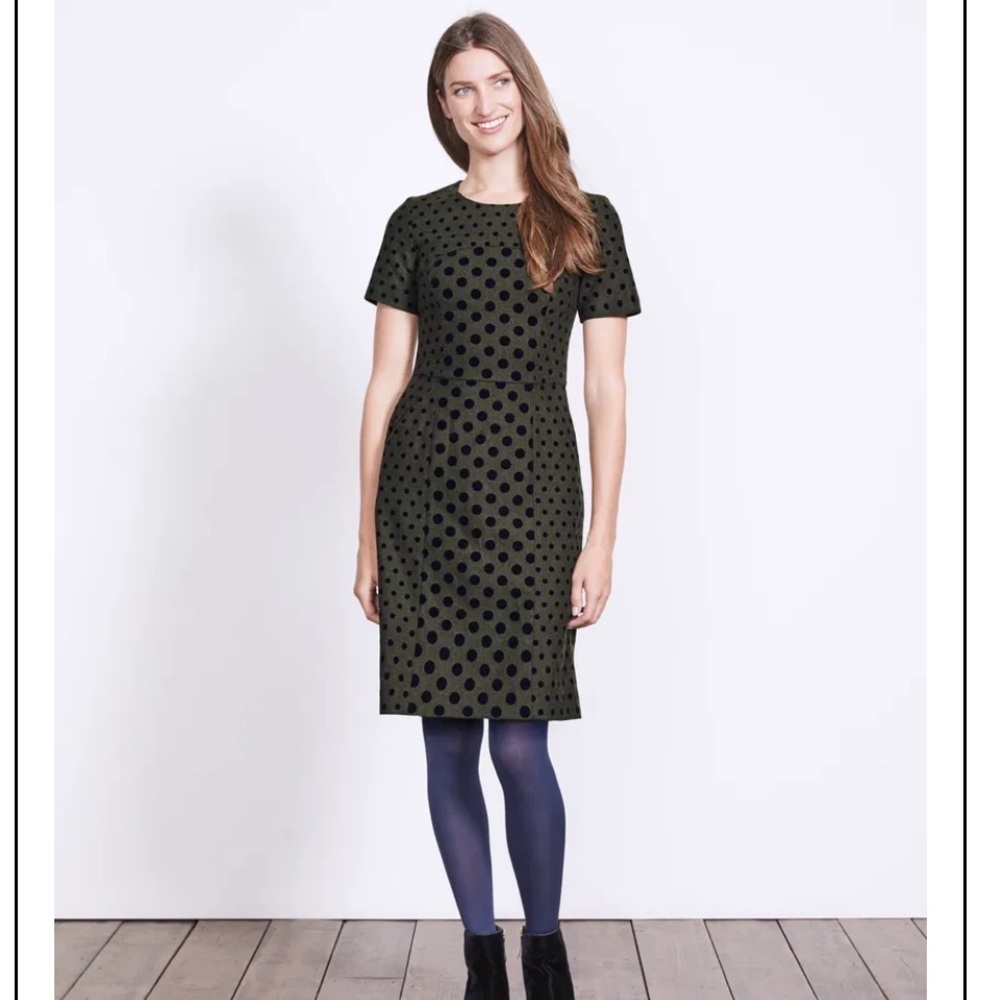 Boden Kathryn Wool Polka Dot Dress in Green and Black